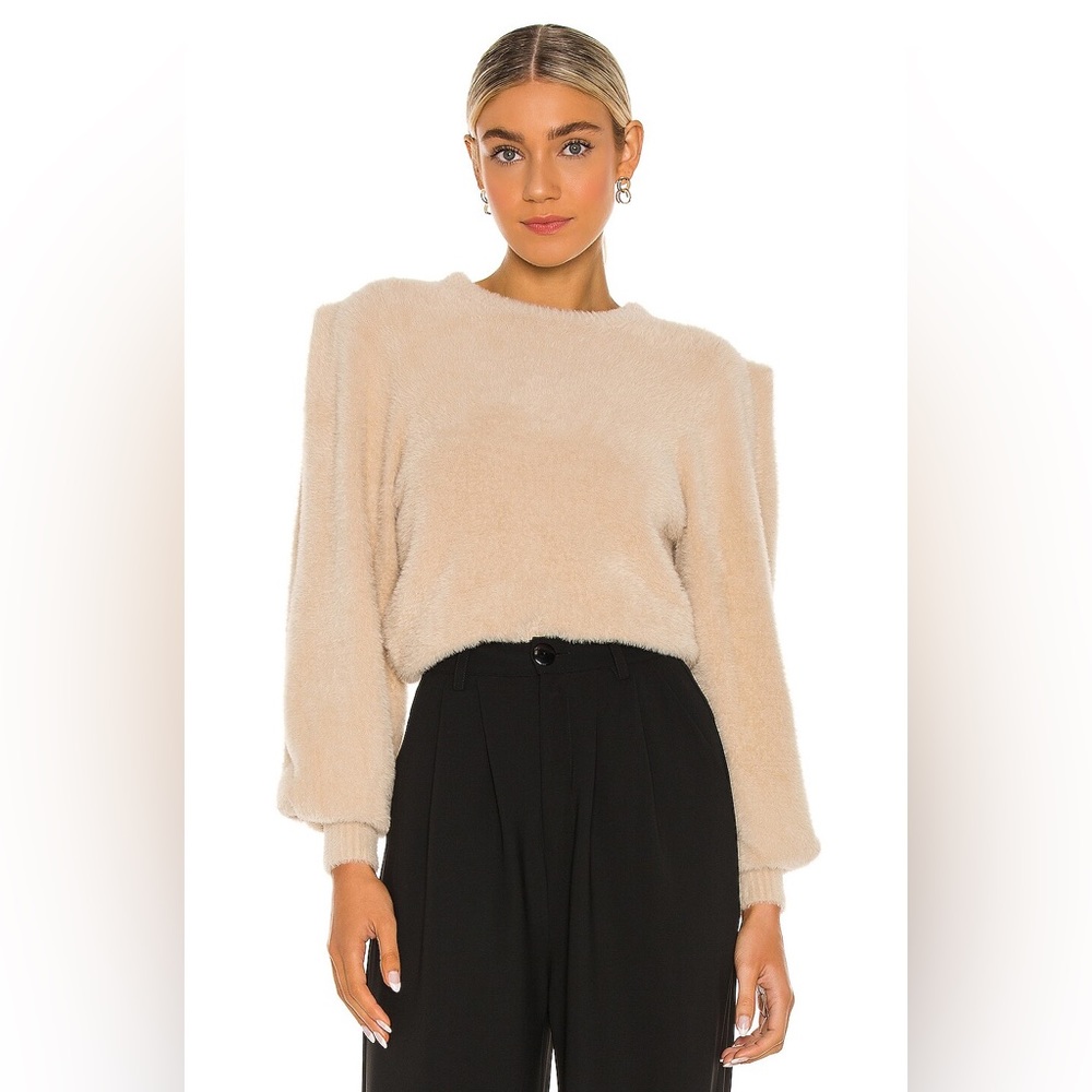 Ronny Kobo Carina Fuzzy Knit Top in Sand NWT